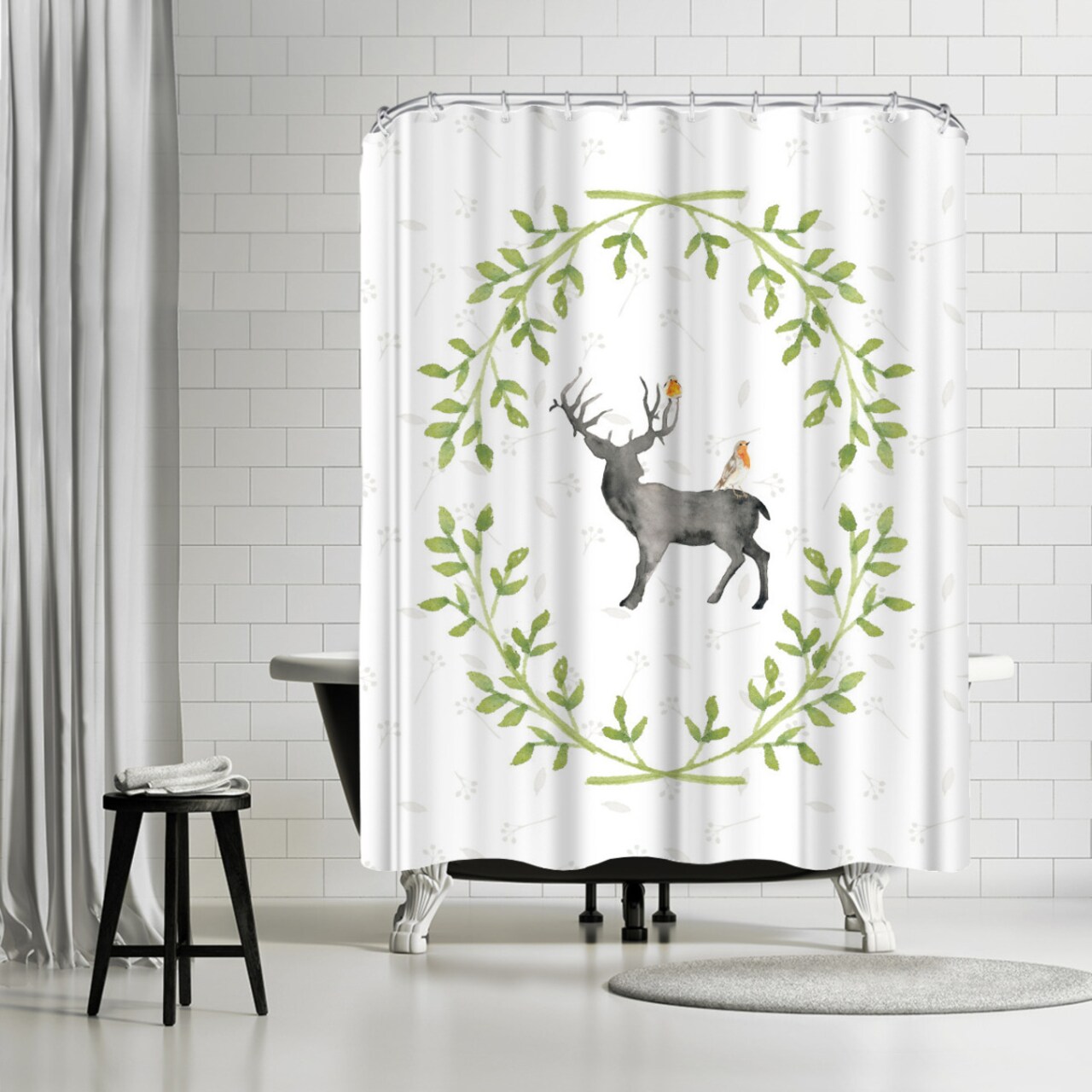 Watercolor Deer &#x26; Bird 2 by Samantha Ranlet Shower Curtain 71&#x22; x 74&#x22;